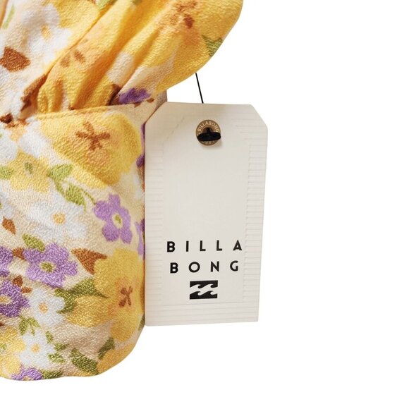 Billabong Womens Floral Yellow Crop Top Size L 12 Adjustable Straps Smocked Back - Picture 6 of 8